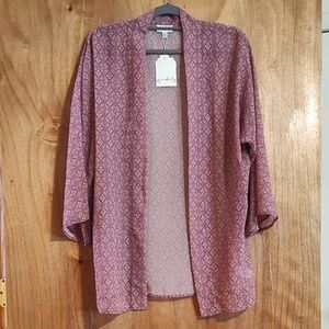 NWT Wonderly Mountain Weekend Kimono Plum Medallion Print Sheer Open Front S/M